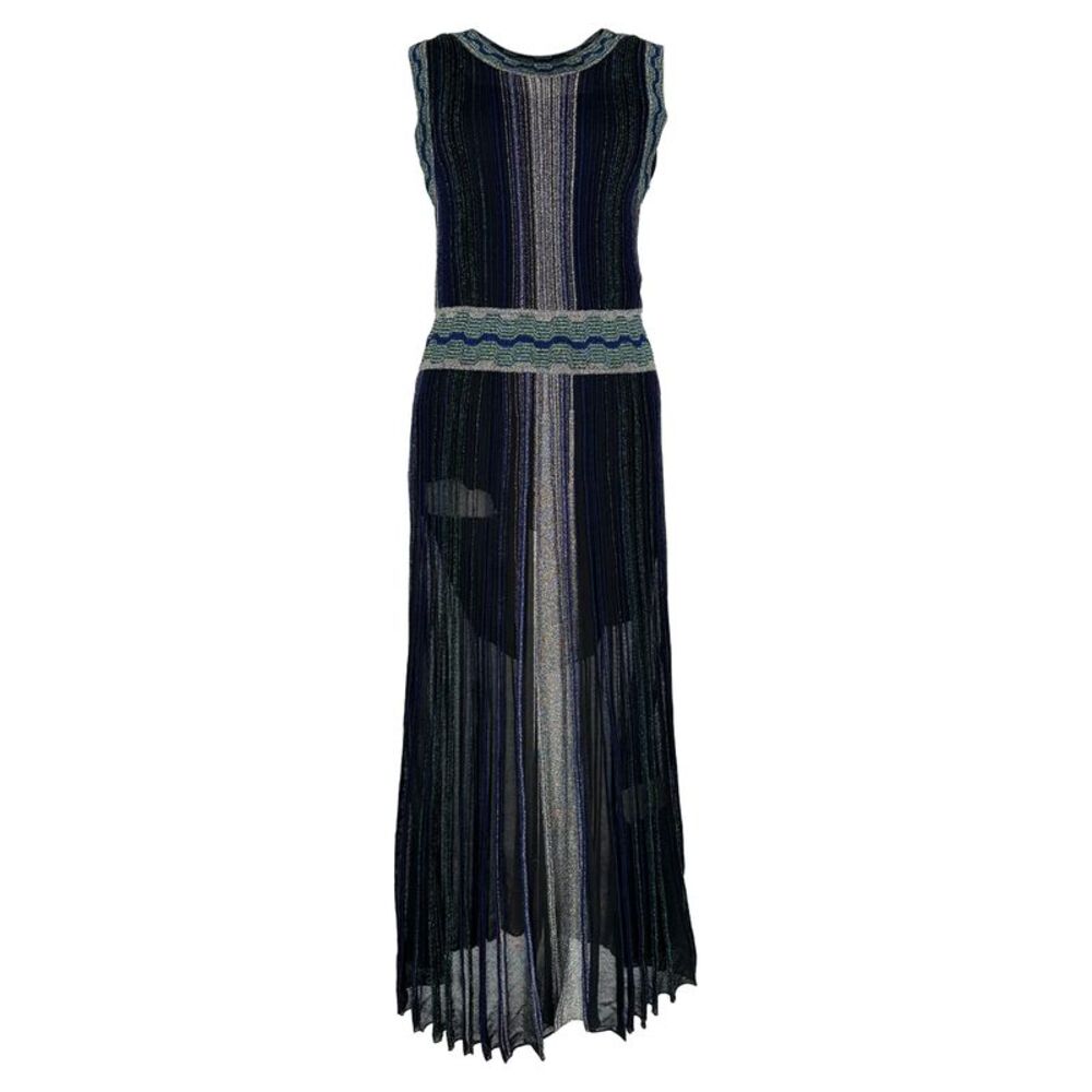 Missoni Stripe Pleated Midi Dress in Multicolor Rayon